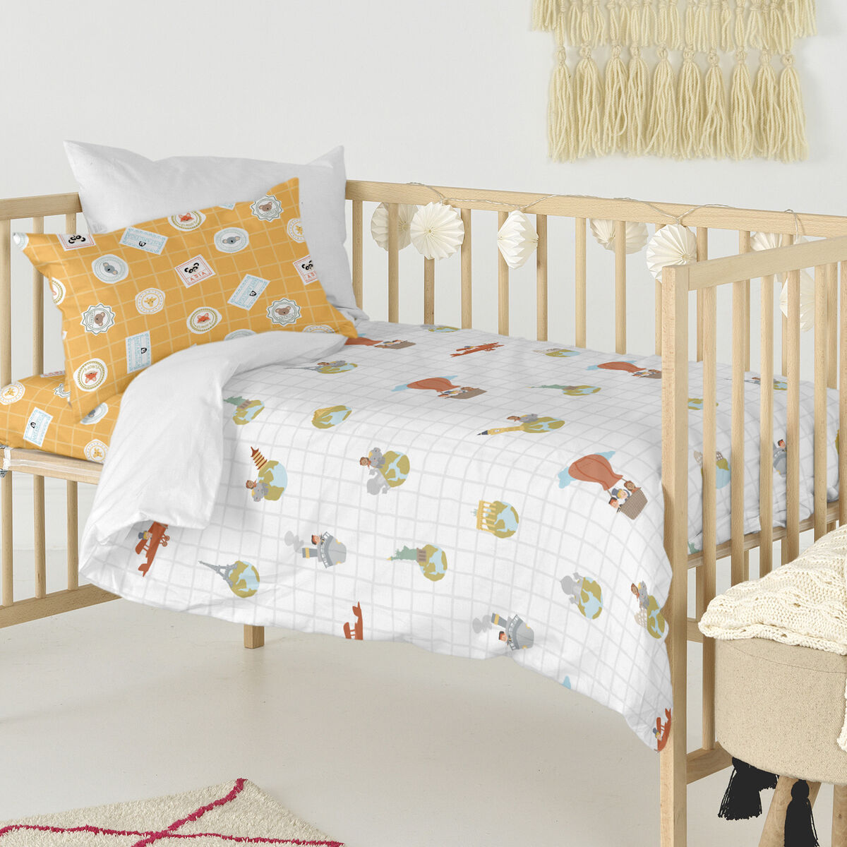 Set di copripiumino HappyFriday Mr Fox World trip Multicolore Culla Neonato 2 Pezzi